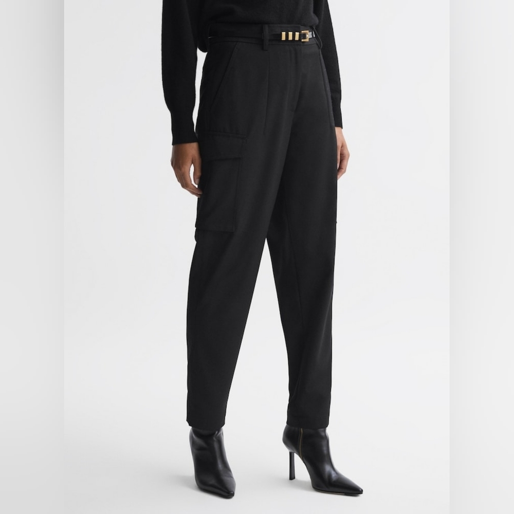 REISS Black Cargo Crop Pants Size 8